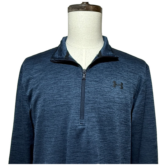 Under Armour Sweatshirt Mens Large Blue Fleece Lined 1/4 Zip Loose Fit Pullover - Picture 1 of 10